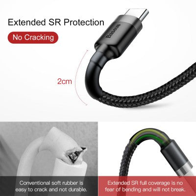 1M  USB-C to USB-A cafule Cable USB For Type-C 3A 1M Gray+Black Baseus