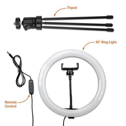 Cygnett 10" Ring Light with Desktop Tripod & Bluetooth Remote