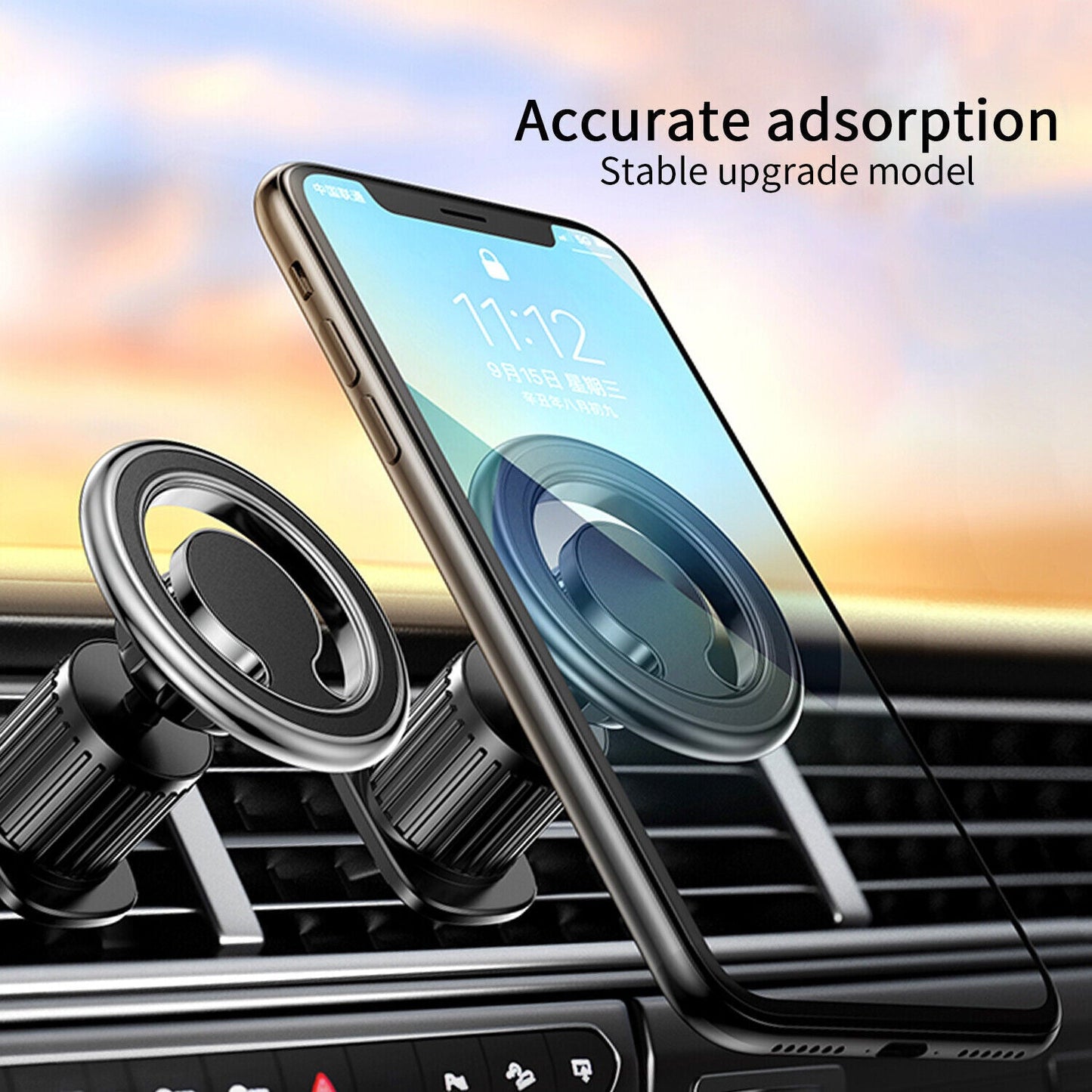 2 in 1 Magnetic Car Airvent & Dashboard Mount for iPhone Compatible with Magsafe Black