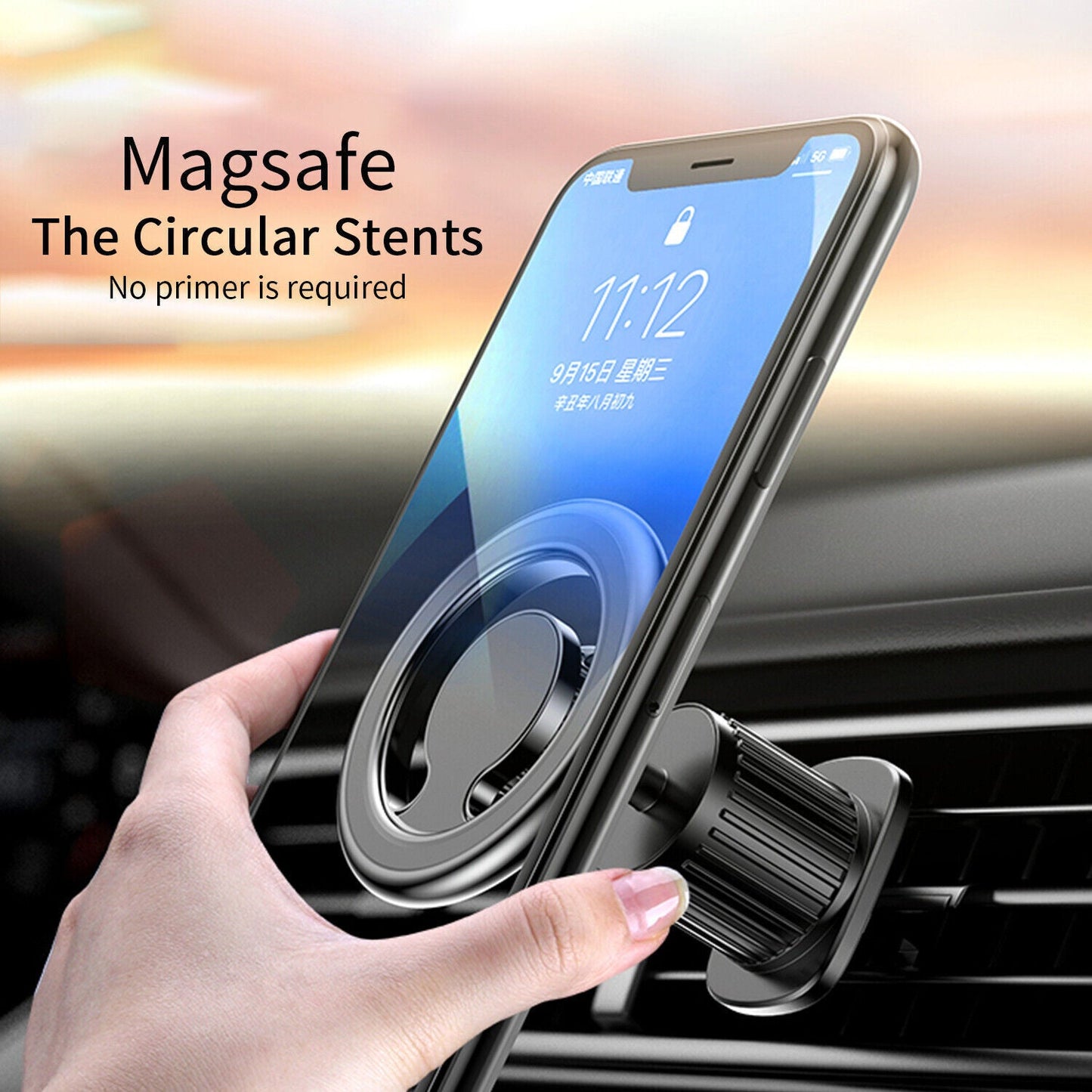 2 in 1 Magnetic Car Airvent & Dashboard Mount for iPhone Compatible with Magsafe Black